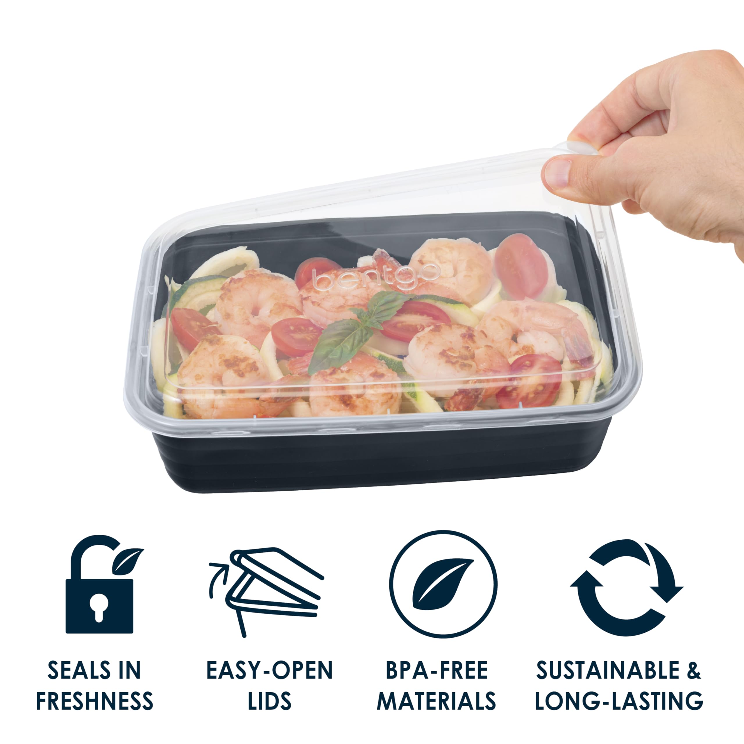 Bentgo 20-Piece Lightweight, Durable, Reusable Bpa-Free 1-Compartment Containers - Microwave, Freezer, Dishwasher Safe - Navy Bl
